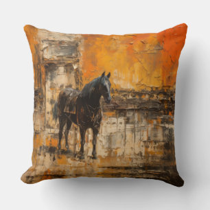 Majestic Horse in Abstract Sunset Throw Pillow