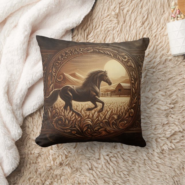 Majestic Horse Running Through Golden Fields Throw Pillow (Blanket)