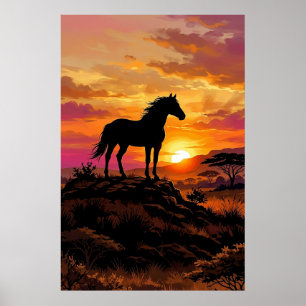 Majestic Horse Silhouette at Sunset Poster Elega