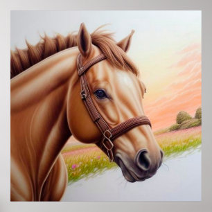 Majestic Horse Standing in Vibrant Meadow Poster
