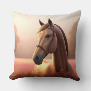 Majestic Horse Standing in Vibrant Meadow Throw Pillow