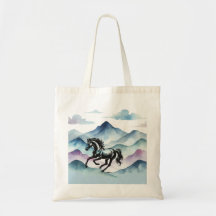 Majestic Horse & Watercolor Mountain Tote Bag