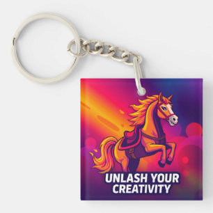 Majestic Horse with Inspirational Digital Art Keychain