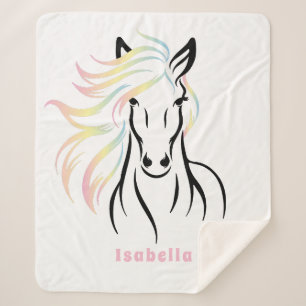 Majestic Horse with Long, Flowing, Colourful Mane Sherpa Blanket