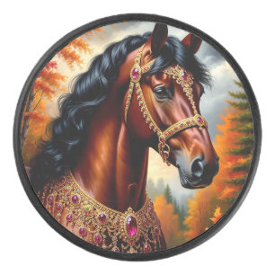 Majestic Horse with Ornate Gold Harness Hockey Puck