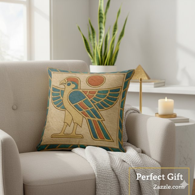 Majestic Horus Falcon Golden Sun Pillow (Creator Uploaded)