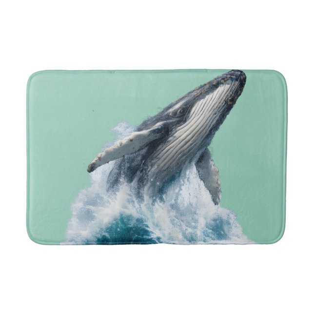 ​Majestic Humpback Whale Breaching Ocean Wave Bath Mat (Front)