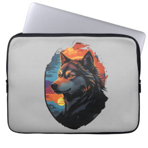 Majestic Husky Against a Sunset Sky Serenity View Laptop Sleeve