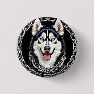 Majestic Husky Dog with Bold Colours 1 Inch Round Button