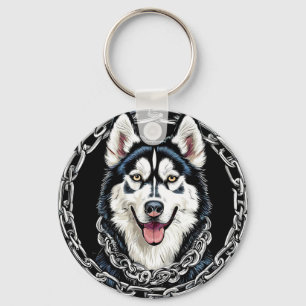 Majestic Husky Dog with Bold Colours Keychain