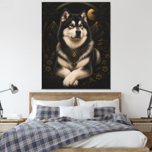 Majestic Husky Moonlight Gold Frame Art Luxury B Canvas Print