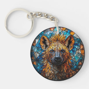 Majestic Hyena Stained Glass Mosaic Art Keychain
