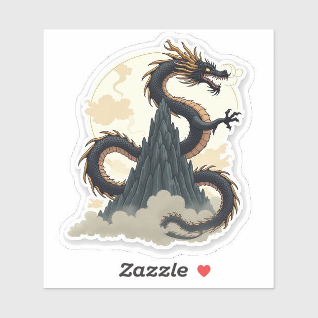 Majestic Ink Wash Dragon Coiled Around a Mountain (Sheet)