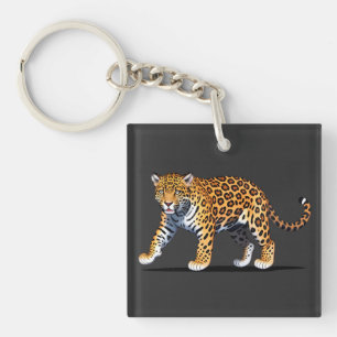 Majestic Jaguar Illustration with Vibrant Fur Patt Keychain