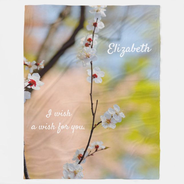 Majestic Japanese Apricot Flowers Fleece Blanket (Front)