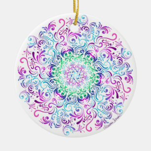 Majestic Kaleidoscope Mandala on White Ceramic Ornament