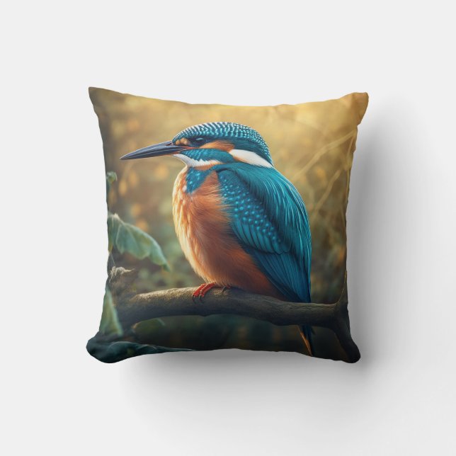 Majestic Kingfisher: Nature's Vibrant Art Throw Pillow (Front)