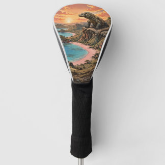 Majestic Komodo Dragon Overlooking Pink Beach Golf Head Cover