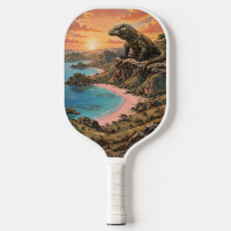 Majestic Komodo Dragon Overlooking Pink Beach Pickleball Paddle