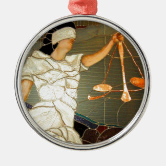 Majestic Lady Justice in Stained Glass Design Metal Ornament