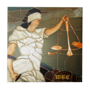 Majestic Lady Justice in Stained Glass Design Tile