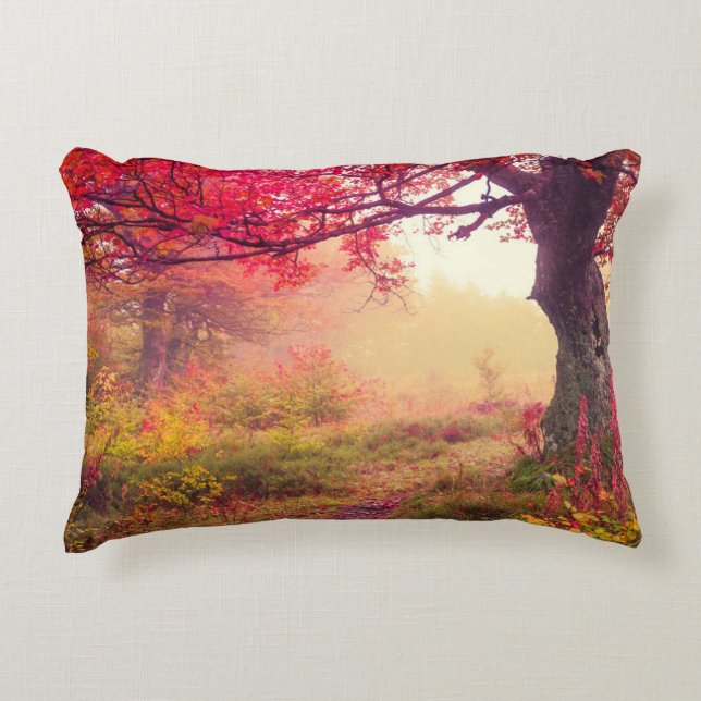 Majestic Landscape With Autumn Trees In Forest Decorative Pillow (Front)