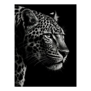 Majestic Leopard Black and White Portrait Poster