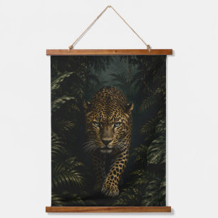 Majestic Leopard in Dark Tropical Jungle Hanging Tapestry