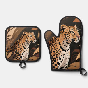 Majestic Leopard Jungle Wildlife Oven Mitt & Pot Holder Set