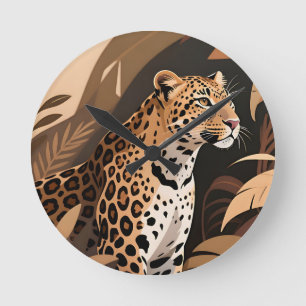 Majestic Leopard Jungle Wildlife Round Clock