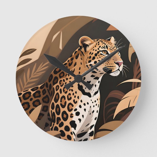 Majestic Leopard Jungle Wildlife  Round Clock (Front)