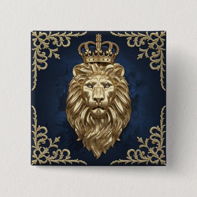 Majestic Lion 2 Inch Square Button (Front)