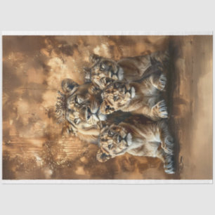 Majestic Lion & Cubs Decoupage Tissue Paper