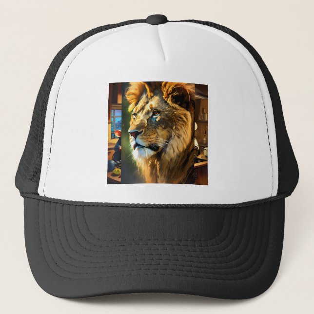 Majestic Lion Drawing T-Shirt | Hand-Drawn Wild An Trucker Hat (Front)