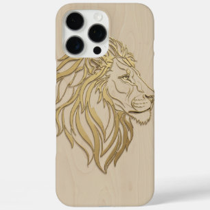 Majestic Lion Face on Beige Wood – Bold & Elegant iPhone 16 Pro Max Case
