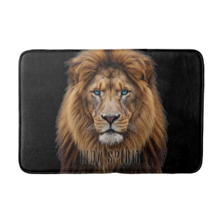 Majestic Lion Face with Blue Eyes | Wildlife Anima Bath Mat
