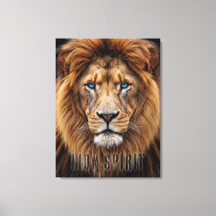 Majestic Lion Face with Blue Eyes   Wildlife Anima Canvas Print