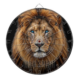 Majestic Lion Face with Blue Eyes   Wildlife Anima Dartboard