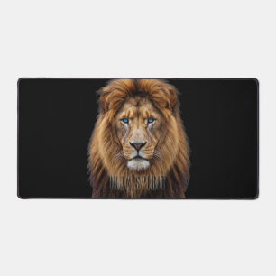 Majestic Lion Face with Blue Eyes Wildlife Anima Desk Mat