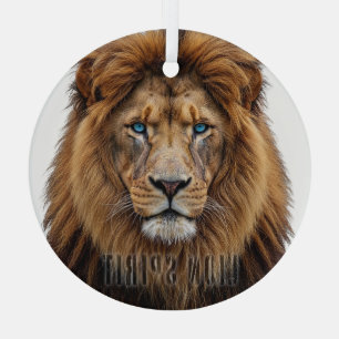 Majestic Lion Face with Blue Eyes Wildlife Anima Glass Ornament
