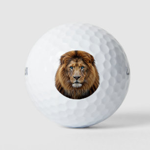 Majestic Lion Face with Blue Eyes   Wildlife Anima Golf Balls