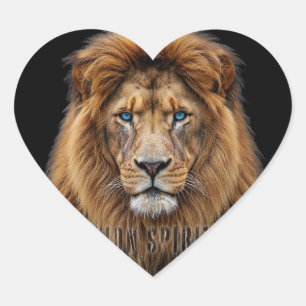 Majestic Lion Face with Blue Eyes   Wildlife Anima Heart Sticker