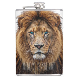 Majestic Lion Face with Blue Eyes | Wildlife Anima Hip Flask