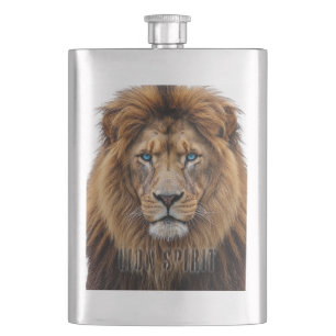 Majestic Lion Face with Blue Eyes Wildlife Anima Hip Flask