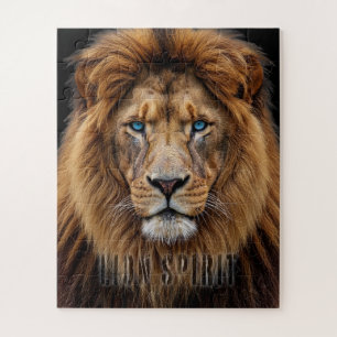 Majestic Lion Face with Blue Eyes   Wildlife Anima Jigsaw Puzzle