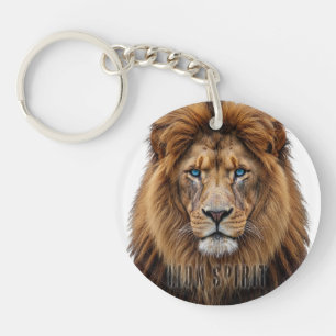 Majestic Lion Face with Blue Eyes   Wildlife Anima Keychain