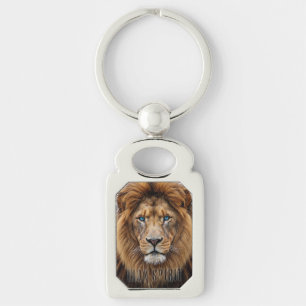 Majestic Lion Face with Blue Eyes Wildlife Anima Keychain