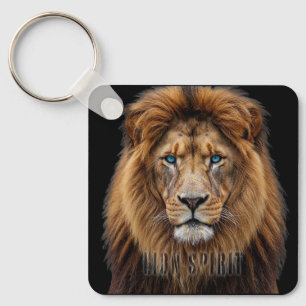 Majestic Lion Face with Blue Eyes   Wildlife Anima Keychain