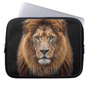 Majestic Lion Face with Blue Eyes Wildlife Anima Laptop Sleeve