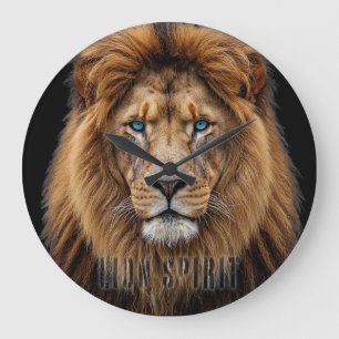 Majestic Lion Face with Blue Eyes Wildlife Anima Large Clock